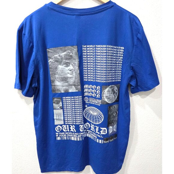 Romwe Mens Royal Blue Graphic Print Oversized T-Shirt Size S - Picture 1 of 7
